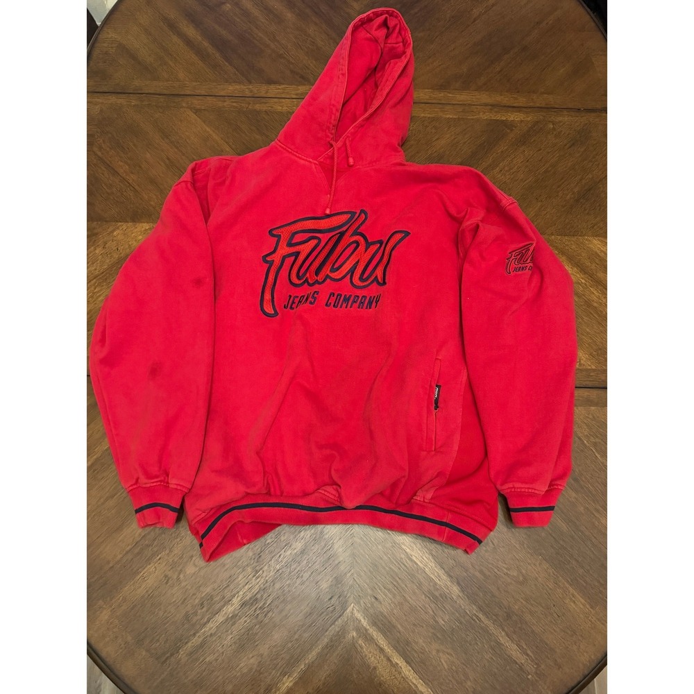 Vintage FUBU Jeans Company Red Embroidered Hoodie XXXL Streetwear 90s Hip Hop